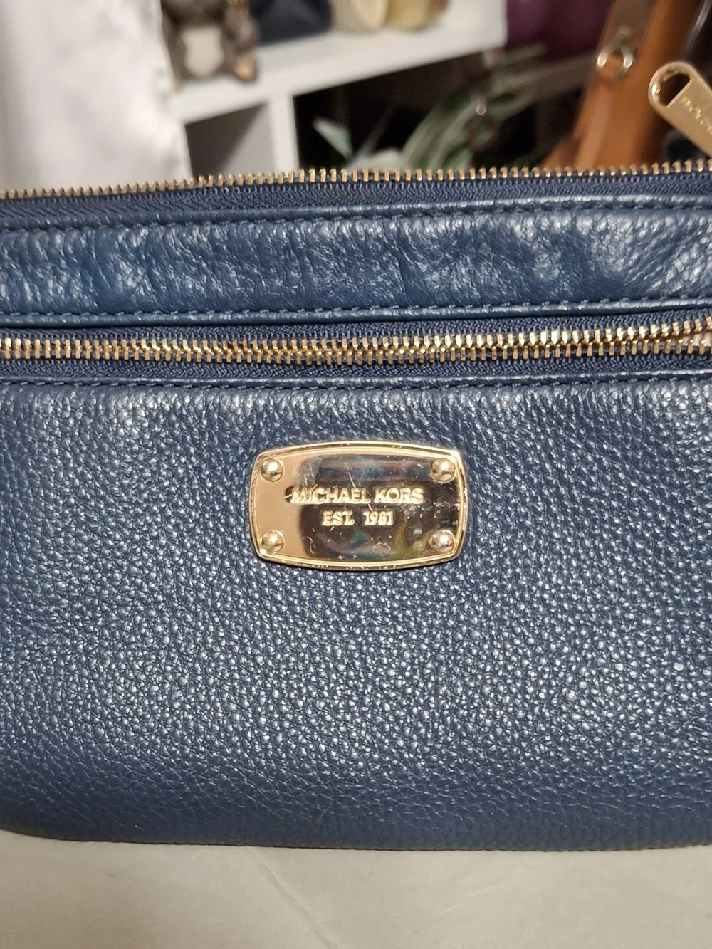 Michael Kors Navy Pebbled Leather Wristlet Clutch